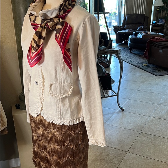 Elegant Cream Women's Jacket with Scarf accent for fashion only - Picture 2 of 9